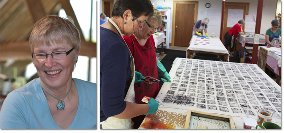 Leslie Morgan textile art class at Crow Timber Frame Barn
